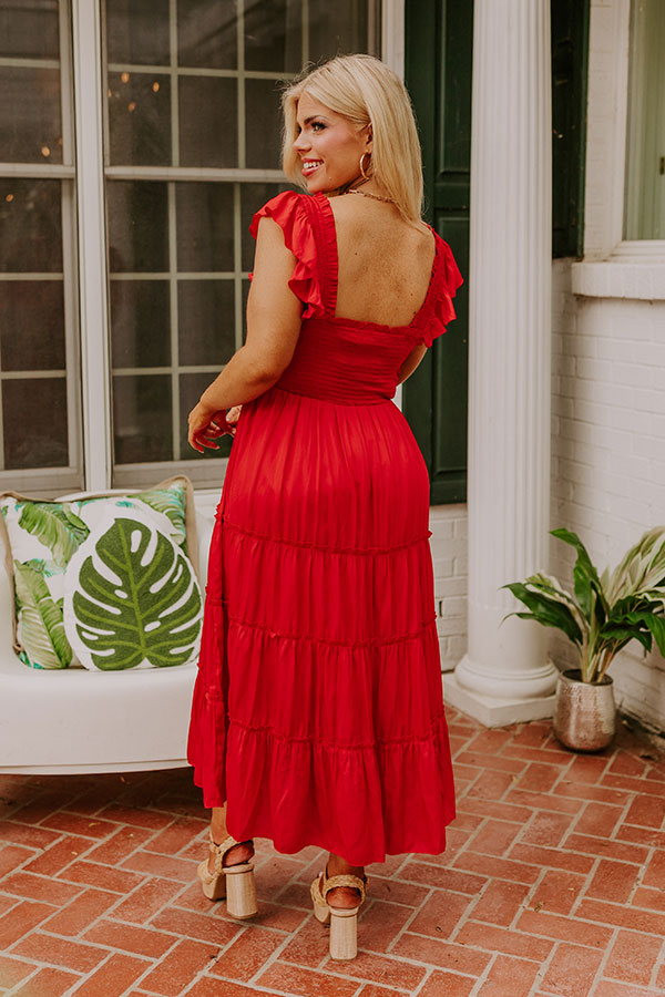 Napa Valley Retreat Smocked Midi In Red Curves Image - 4