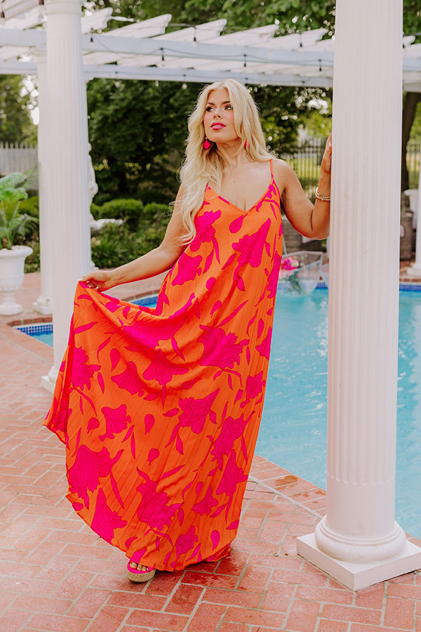 Vibrant Moment Floral Maxi Dress in Tangerine Image - 1