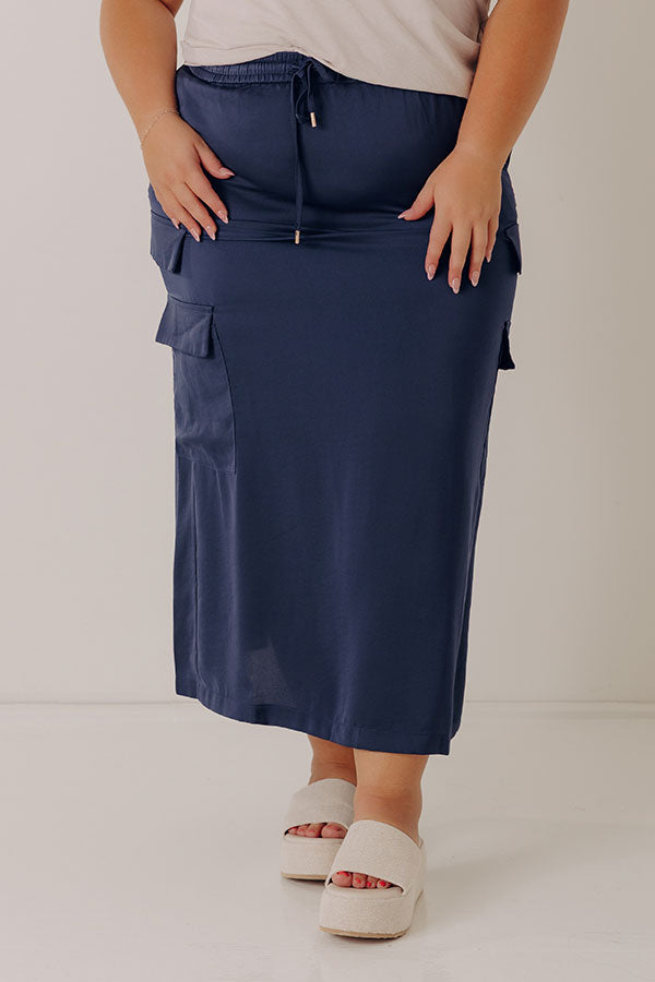 Central Park Stroll High Waist Cargo Skirt in Navy Curves Image - 1