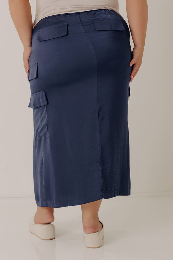 Central Park Stroll High Waist Cargo Skirt in Navy Curves Image - 4