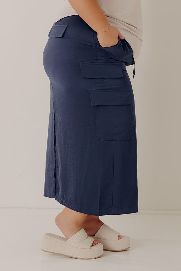 Central Park Stroll High Waist Cargo Skirt in Navy Curves Image - 3