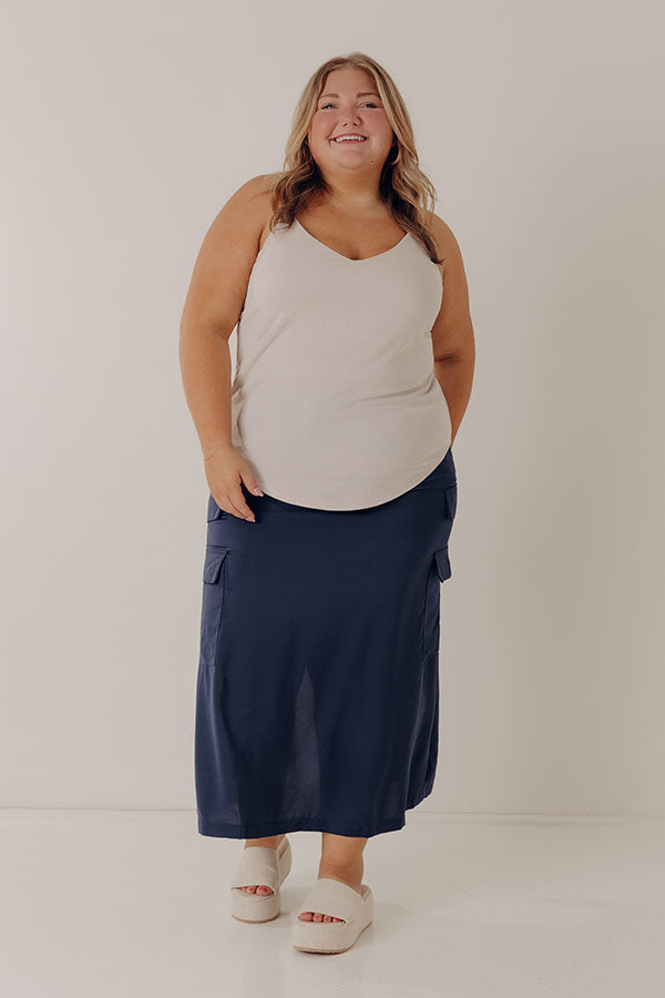 Central Park Stroll High Waist Cargo Skirt in Navy Curves Image - 2