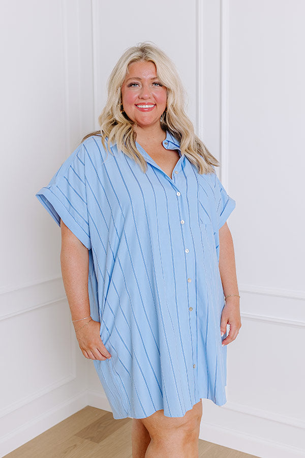 Yacht Club Stripe Mini Dress in Sky Blue Curves Image - 4