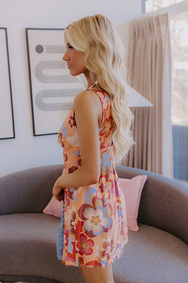 Retro Blooms Linen-Blend Mini Dress Image - 4