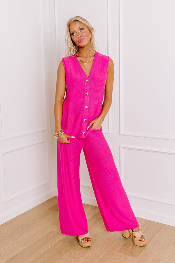 Uptown Brunch Knit Vest Top in Hot Pink