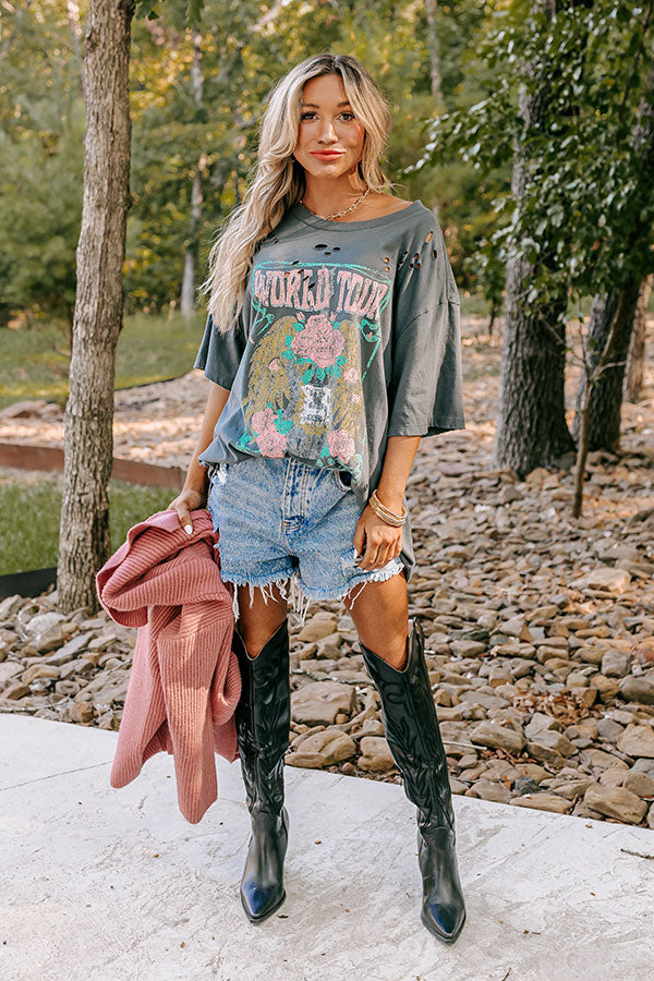 World Tour Oversized Distressed Tee in Charcoal Image - 1