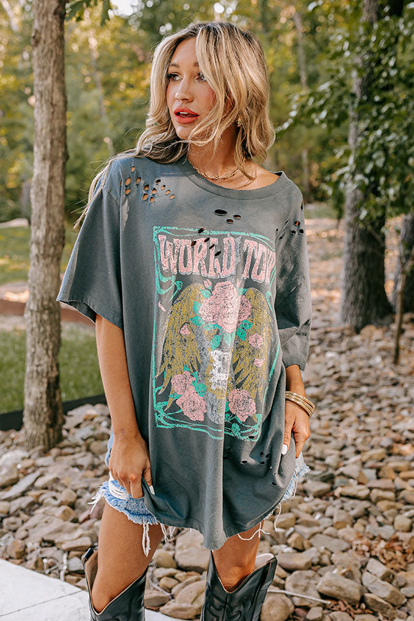 World Tour Oversized Distressed Tee in Charcoal Image - 2