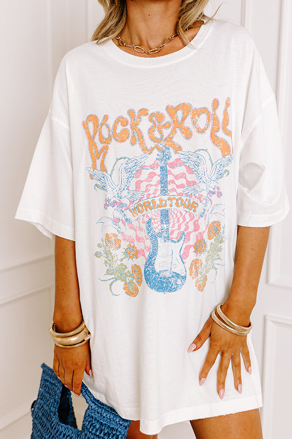 Rock And Roll World Tour Vintage Graphic Oversized Tee Image - 2