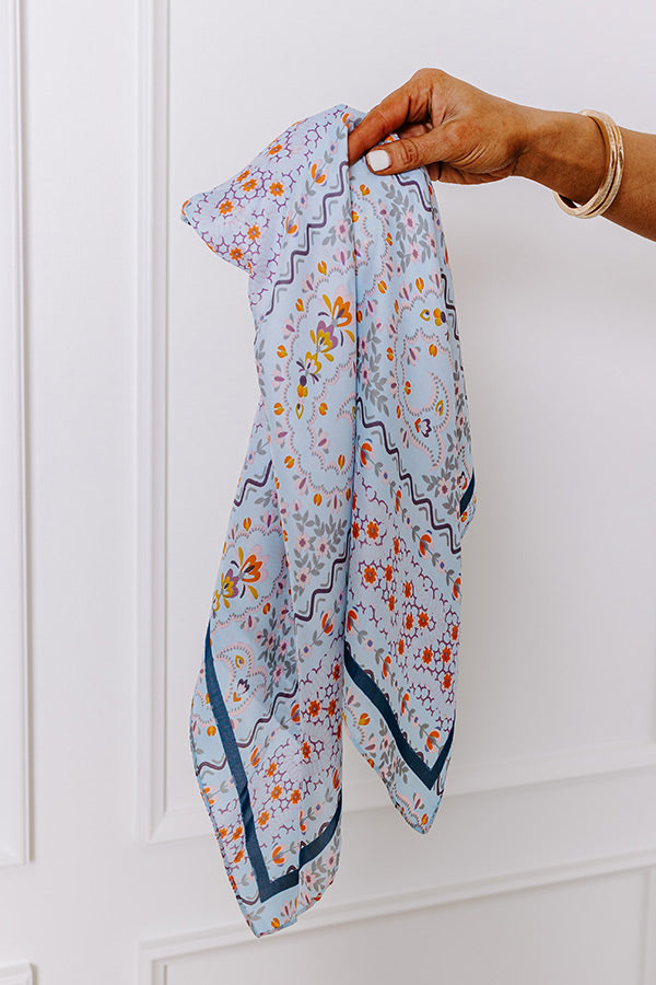 Garden Picnic Satin Scarf in Sky Blue