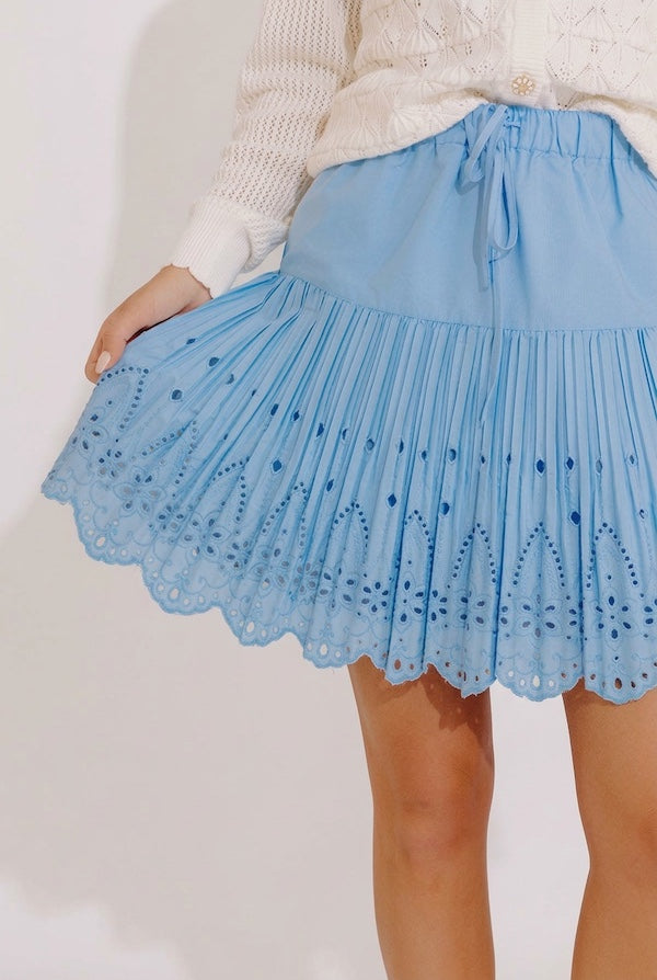 Southern Flair Pleated Eyelet Mini Skirt