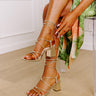 The Catalina Metallic Lace Up Heel In Gold Image - 1