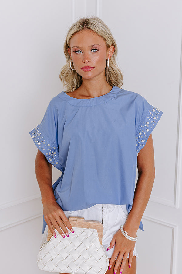 Spotlight Delight Pearl Embellished Top in Airy Blue Image - 1