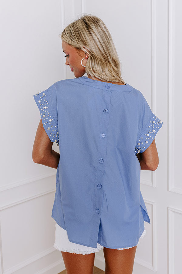 Spotlight Delight Pearl Embellished Top in Airy Blue Image - 5