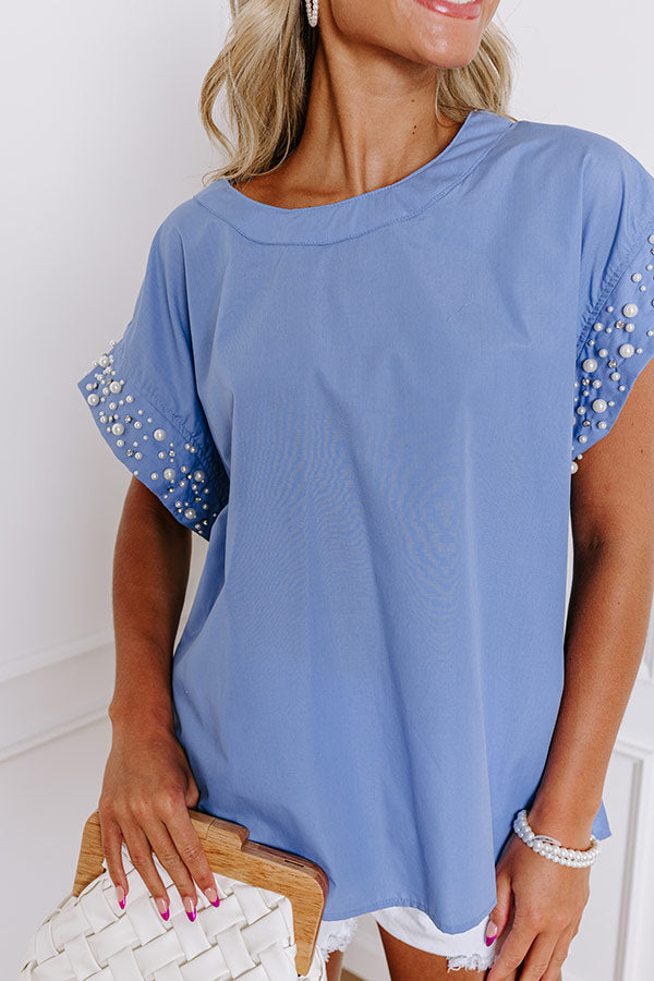 Spotlight Delight Pearl Embellished Top in Airy Blue Image - 2