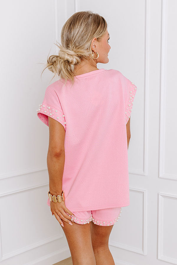 Smiles and Sangrias Pearl Embellished Top in Pink Image - 4