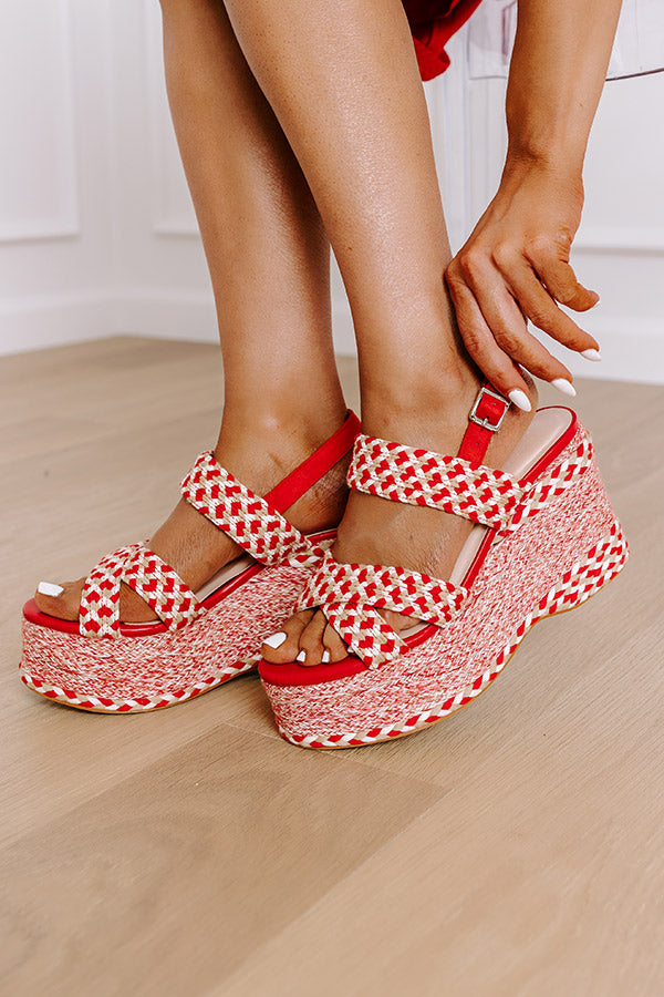 The Eloise Woven Platform Wedge in Red Image - 3