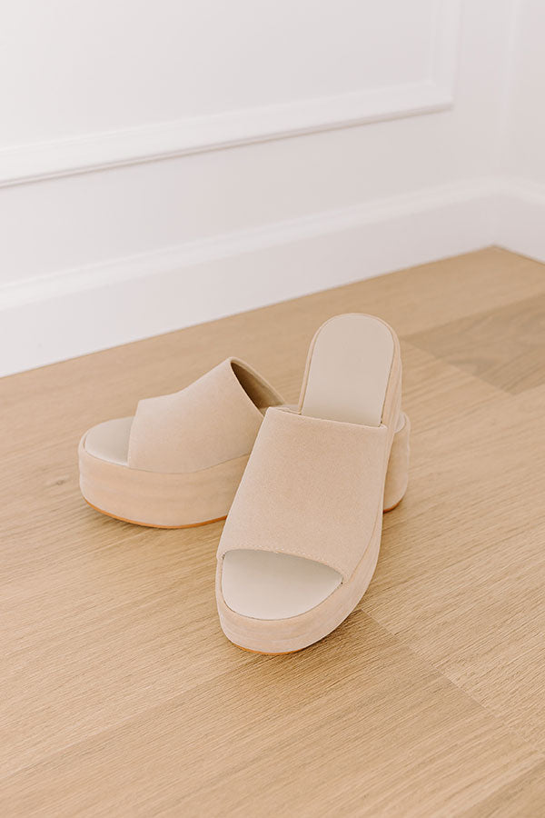 The Josephine Faux Suede Platform Sandal in Beige Image - 2