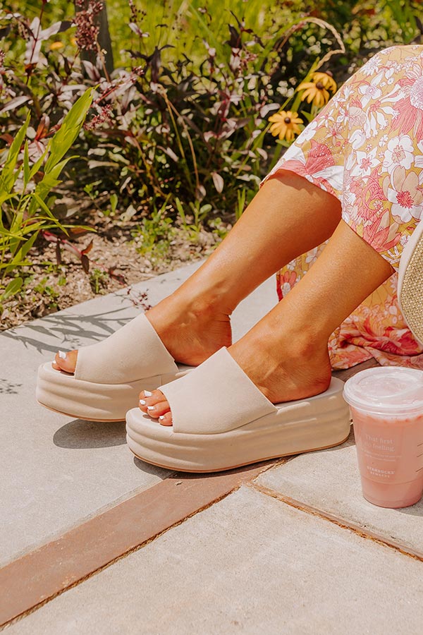 The Josephine Faux Suede Platform Sandal in Beige Image - 3