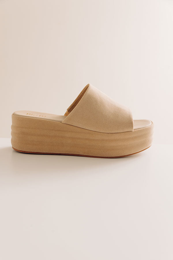 The Josephine Faux Suede Platform Sandal in Beige Image - 3