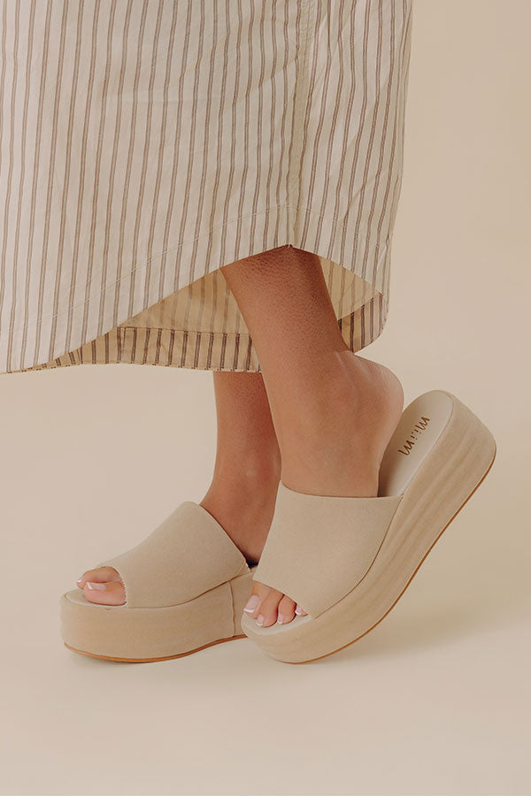 The Josephine Faux Suede Platform Sandal in Beige
