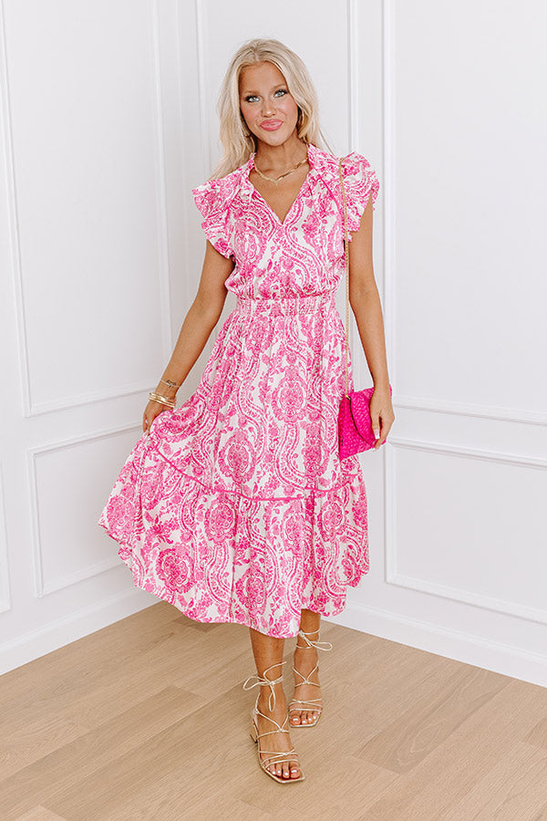 Riviera Rendezvous Satin Midi in Fuchsia Image - 1