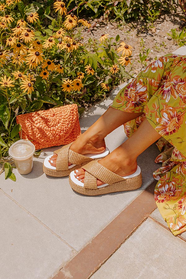 The Fresno Raffia Woven Platform Sandal in Brown Image - 2