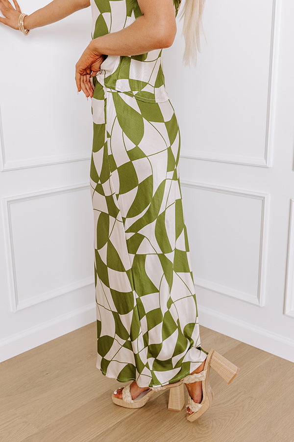 Versailles Vogue High Waist Satin Midi Skirt in Olive Image - 5