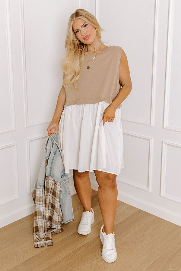 Small Town Girl Mini Dress in Warm Taupe Curves Image - 1