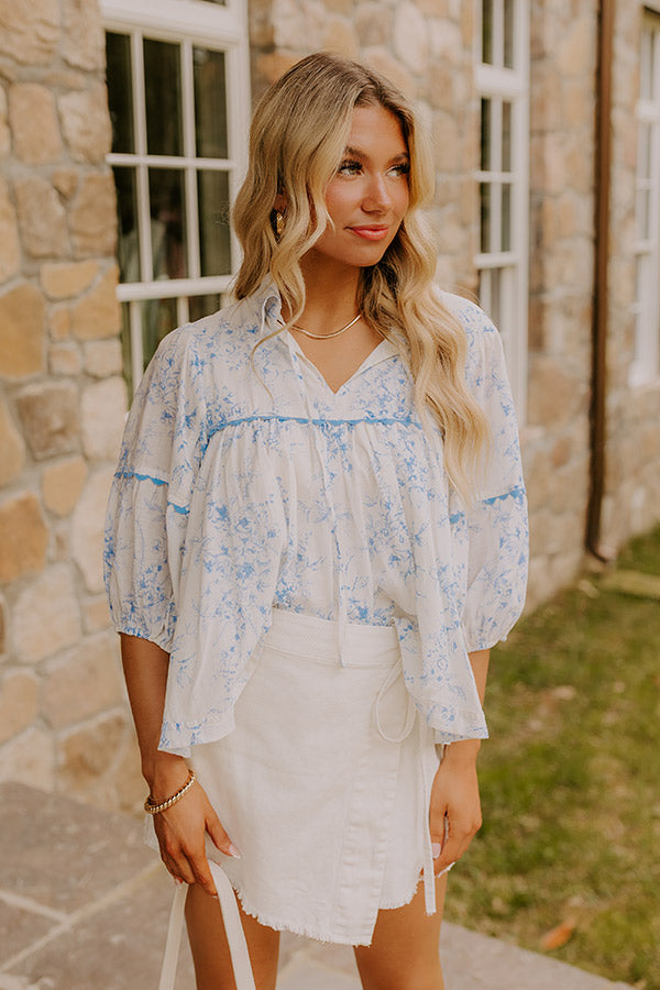 Boho Charm Floral Top in Sky Blue Image - 1