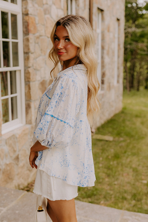 Boho Charm Floral Top in Sky Blue Image - 4