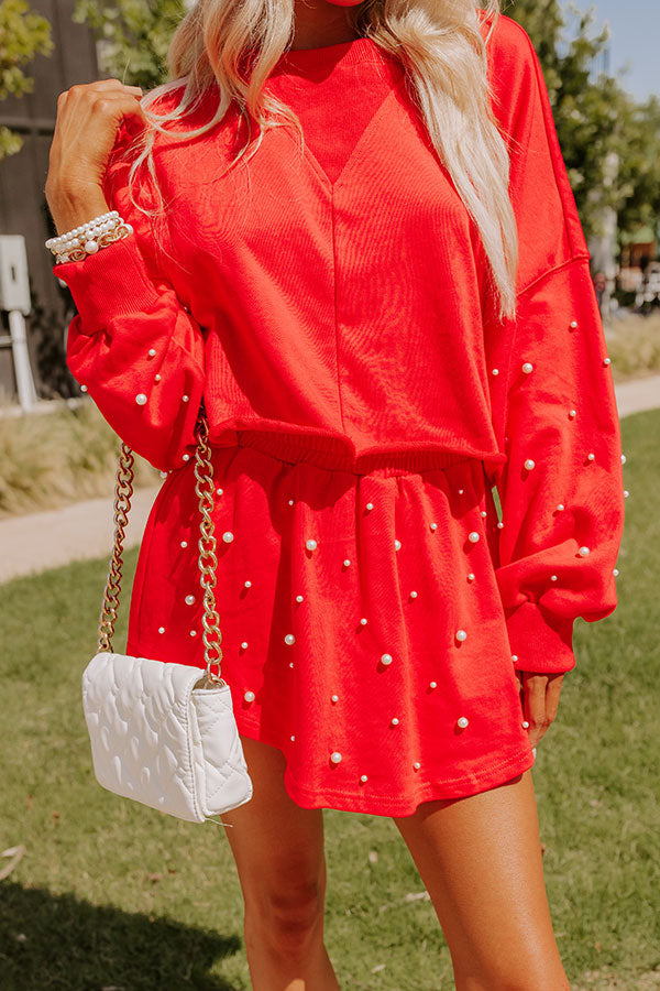 Sideline Chic High Waist Pearl Embellished Skort in Red Image - 1