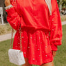 Sideline Chic High Waist Pearl Embellished Skort in Red Image - 1