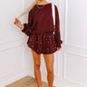 Sideline Chic High Waist Pearl Embellished Skort in Maroon Image - 1