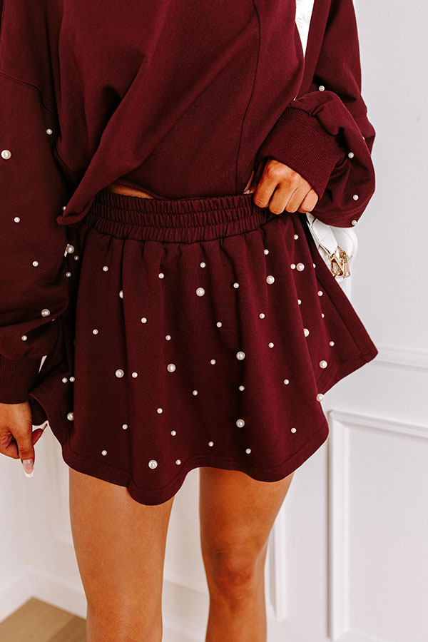 Sideline Chic High Waist Pearl Embellished Skort in Maroon Image - 2