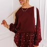 Sideline Chic Pearl Embellished Crop Sweatshirt in Maroon Image - 1