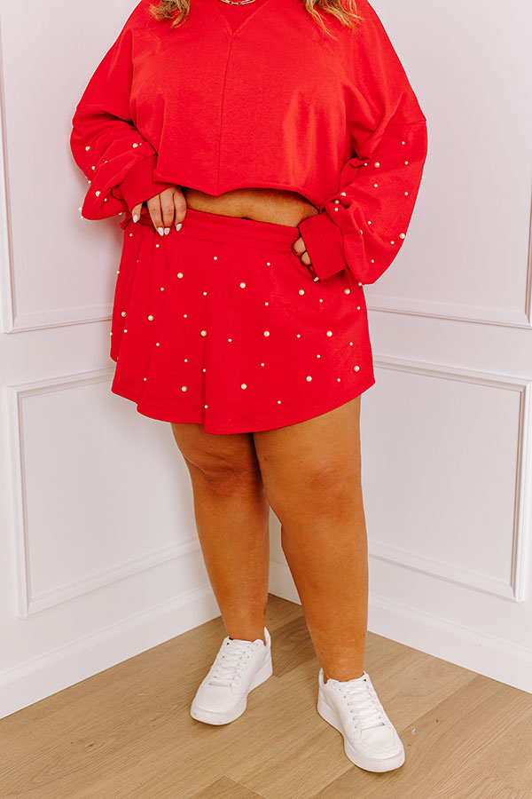 Sideline Chic High Waist Pearl Embellished Skort in Red Curves Image - 2