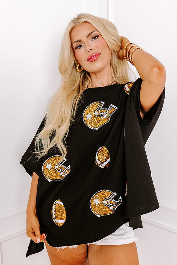 Game Day Charm Sequin Oversized Tee in Black Curves Image - 1