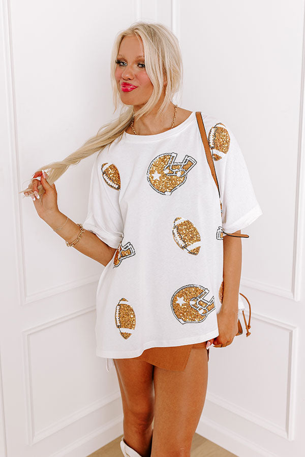 Game Day Charm Sequin Oversized Tee in White Image - 1