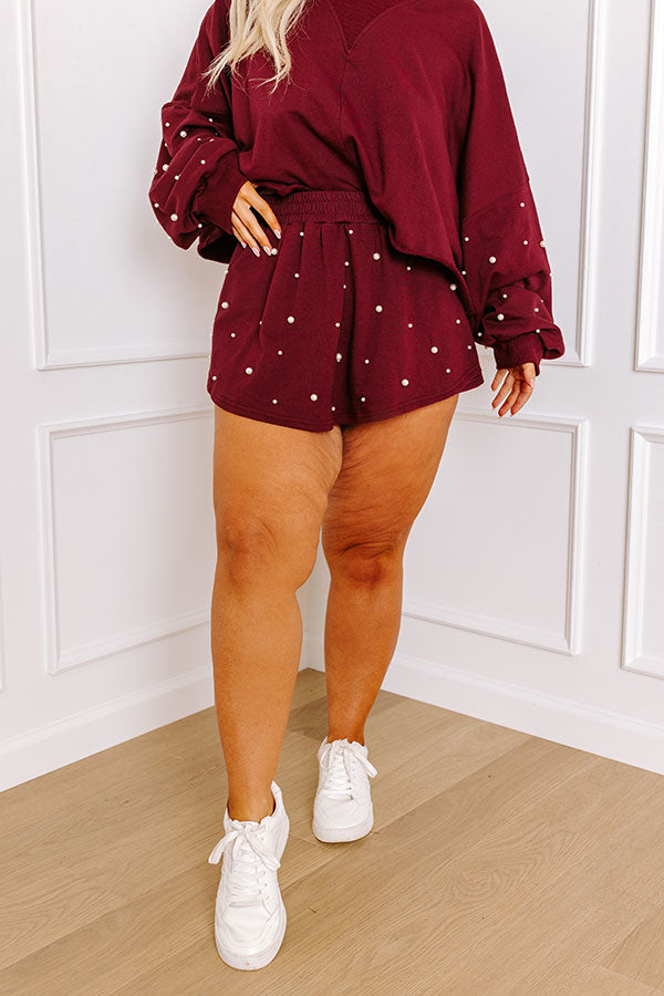 Sideline Chic High Waist Pearl Embellished Skort in Maroon Curves Image - 2