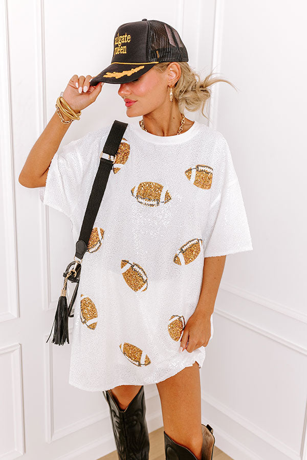 Football Season Sequin Mini Dress in White Image - 2