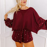 Sideline Chic Pearl Embellished Crop Sweatshirt in Maroon Curves Image - 1