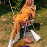 Tailgate Ready Mineral Wash Denim Romper in Orange Image - 1