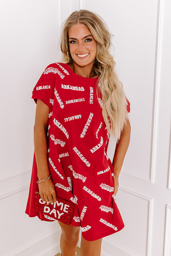School Spirit Sequin Embroidered Mini Dress in Arkansas Image - 5