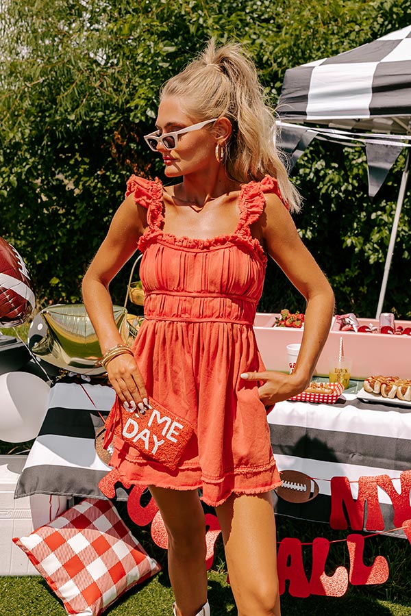 Tailgate Ready Mineral Wash Denim Romper in Red Image - 2