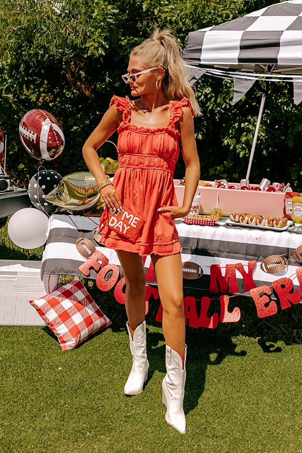 Tailgate Ready Mineral Wash Denim Romper in Red Image - 1