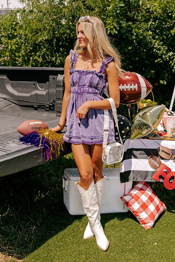 Tailgate Ready Mineral Wash Denim Romper in Purple Image - 2