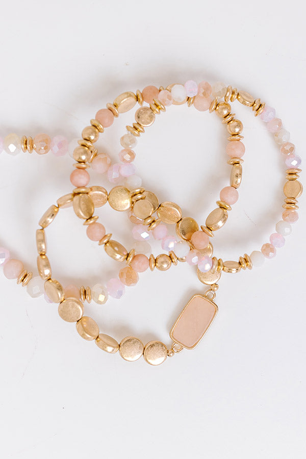 Daily Entertainment Stretch Bracelet Set in Pink