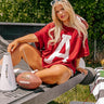 School Pride A Embroidered Short Sleeve Sweatshirt in Crimson Curves Image - 1