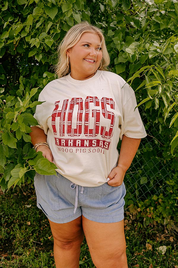 Hogs Preppy Plaid Graphic Vintage Tee Curves Image - 1