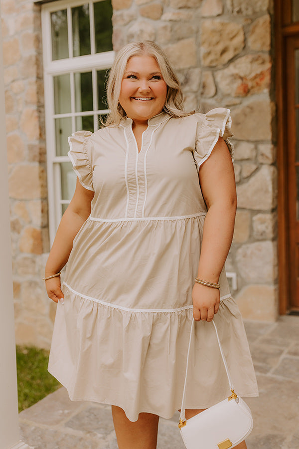 Cue The Charm Mini Dress in Taupe Curves Image - 2